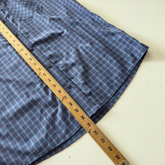 Travis Mathew Navy Blue & Red Plaid Nylon Stretch Casual Button Up Shirt LARGE - Picture 6 of 7